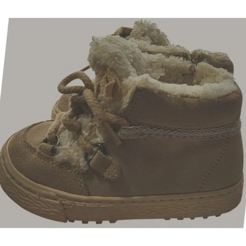 Zara Kids Girls 8 Tan Sheep Faux Fur Lined‎ High Top Boots Farmcore Country Kid